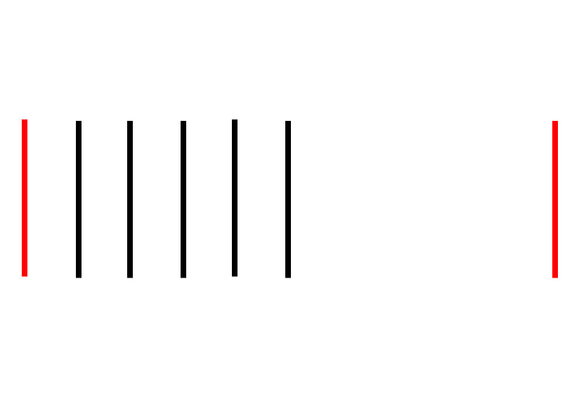 2本の赤い線の間に5本の黒い線